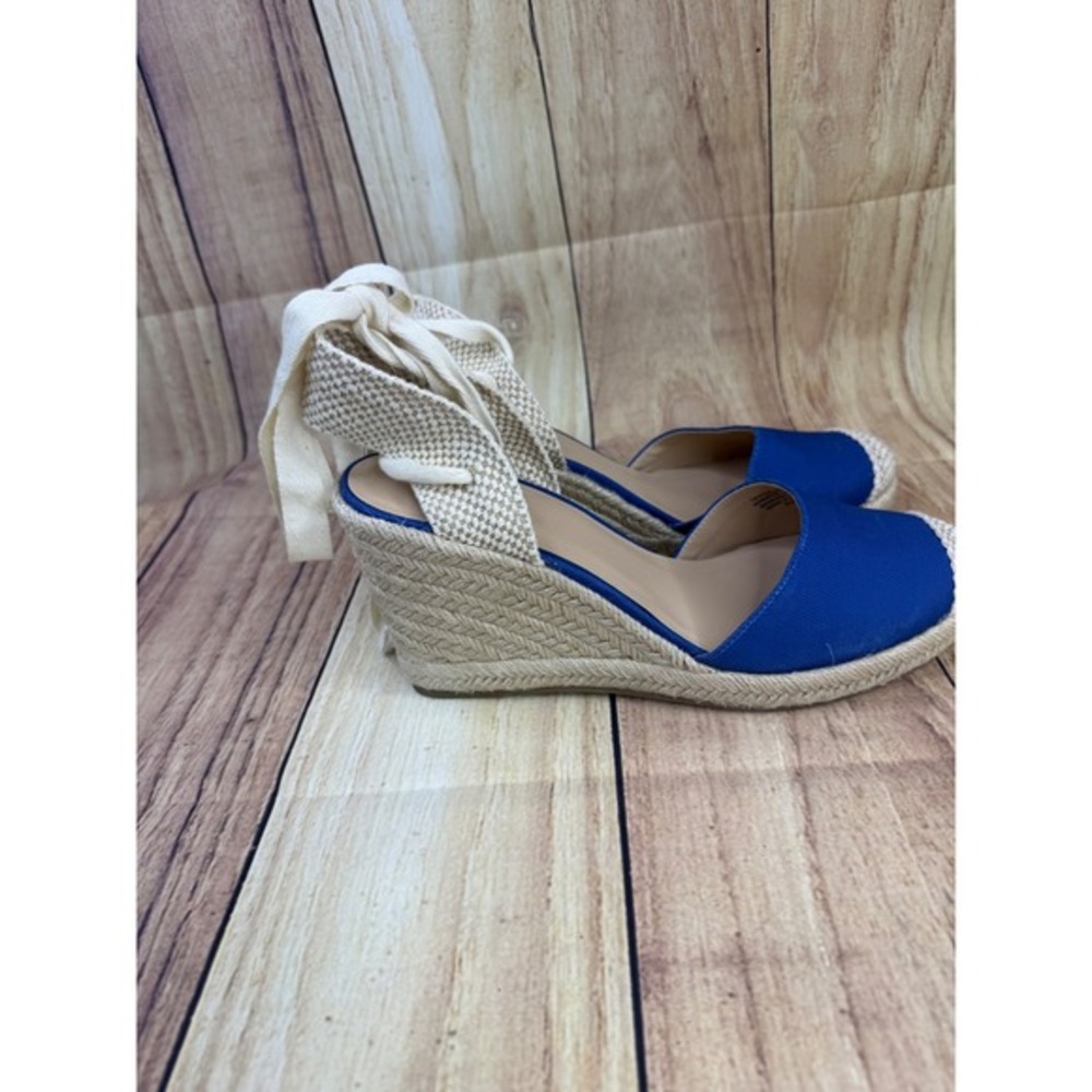 Loft Blue Espadrille Wedge Sandals Lace Up Ankle Tie Size 9.5M